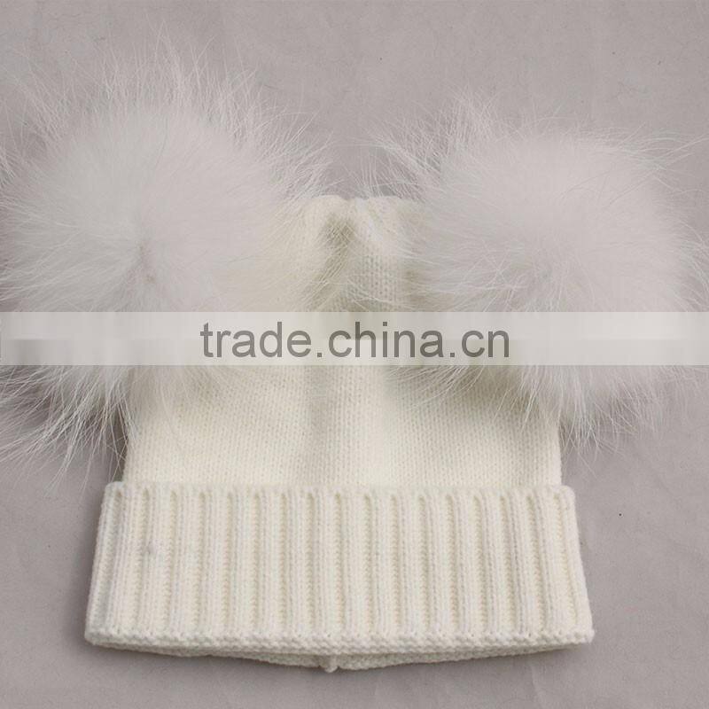 Myfur Christmas Kid Hat Girl Genuine Fur Pom Pom Children Crochet Winter Hat