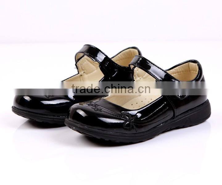 Juqian customize high quality matte black leather kids pu student school shoes