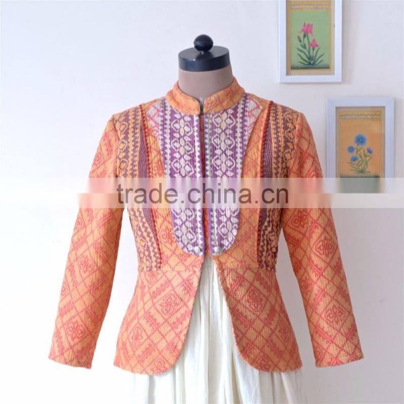 Vintage Kantha Boho Jacket in One of a Kind Aztec Print ~ Small