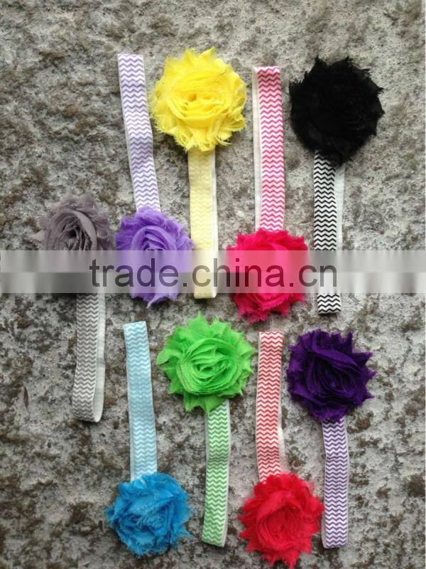 chevron elastic headband with tattered rosette
