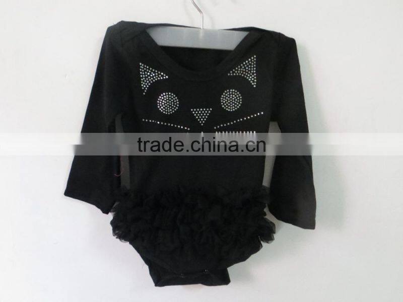 2015 orange romper long sleeve baby pumpkin romper with green lace ruffle baby clothes YW-143