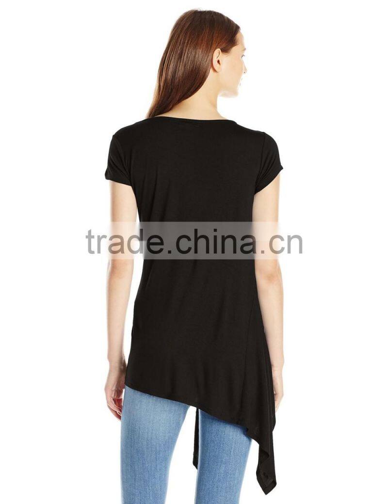 Women's Scoop Neck Asymetrical HemCotton/Viscose Knit Top/Dress Shirt