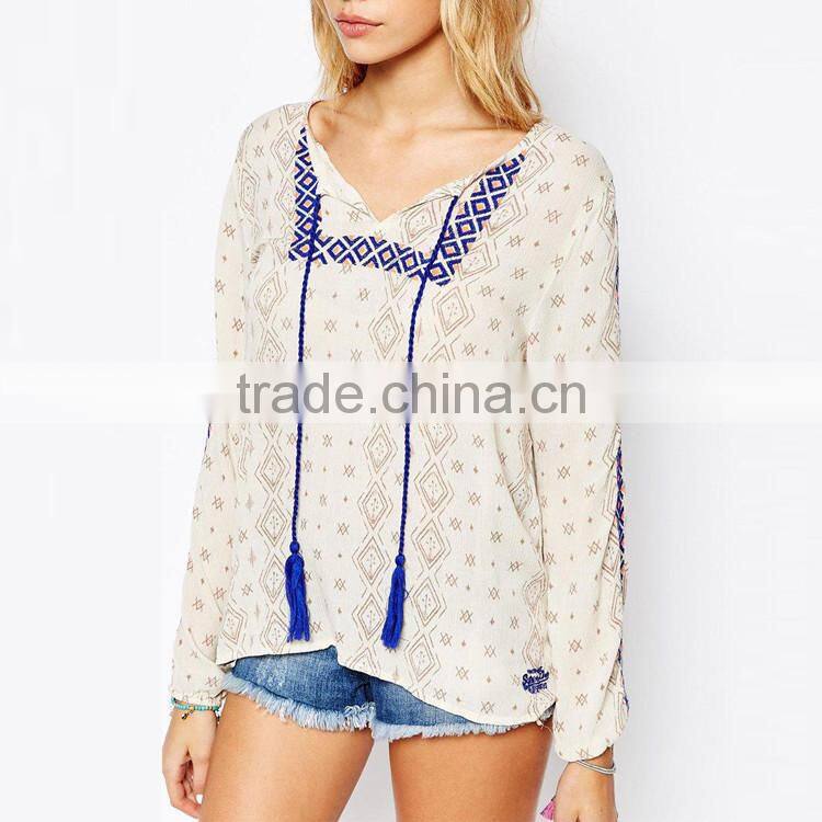 Latest ladies chiffon women tops casual fashion blouse for women 2016