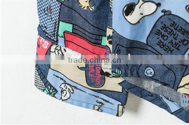 2016 Cartoon printed men denim casual shirt
