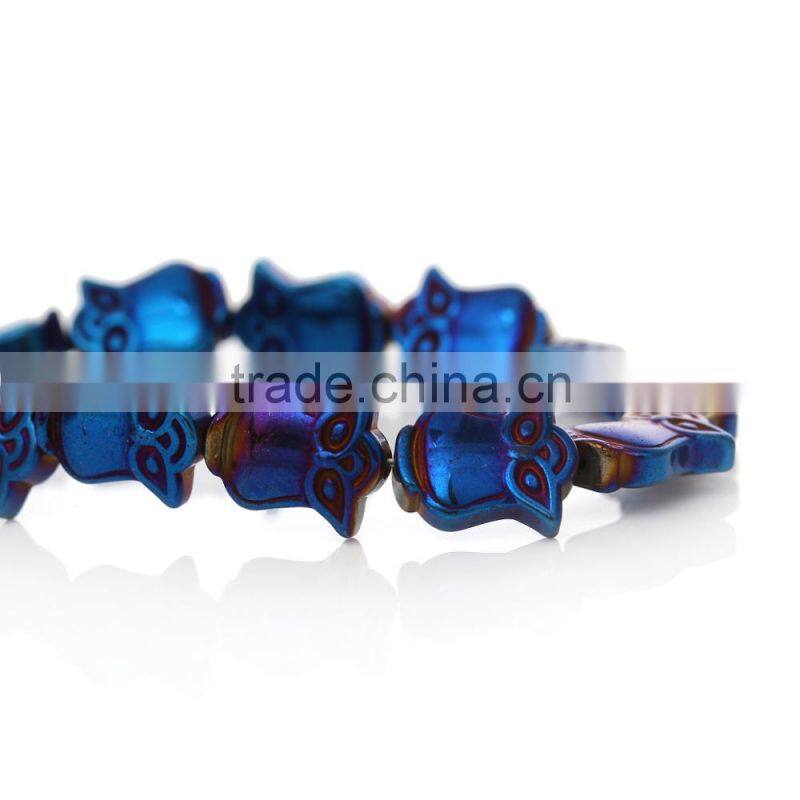 (Grade A) Natural Halloween Owl Royal Blue AB Color Hematite Beads