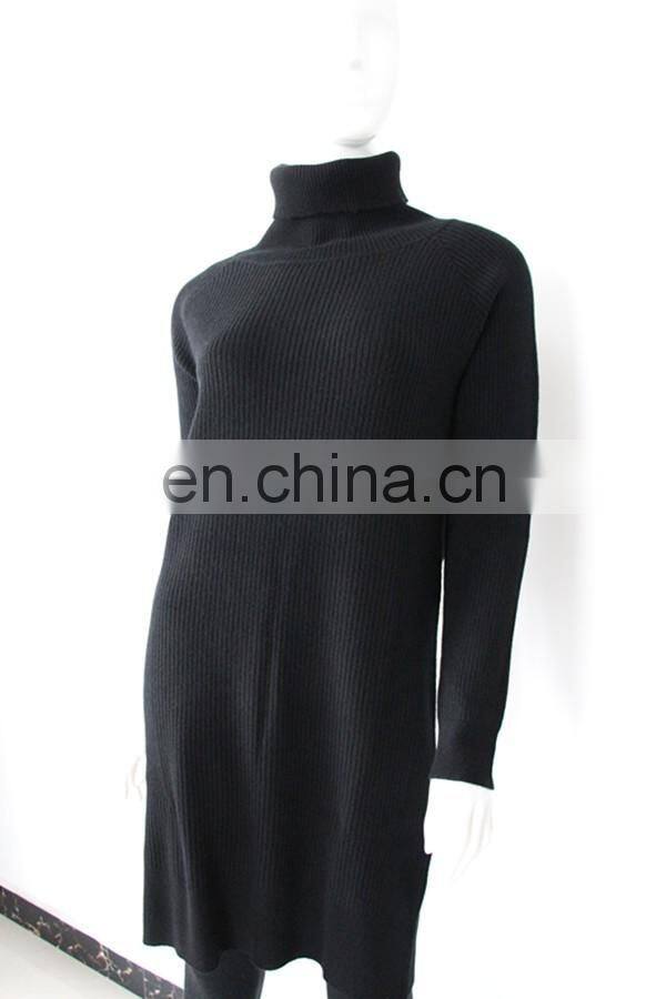 women pure 12gg rib knit roll neck cashmere sweater dress