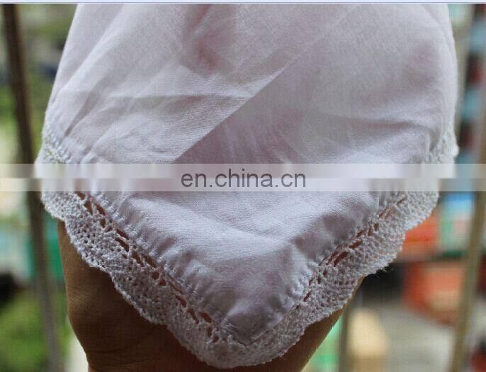 100% linen/cotton handkerchief with lace hem,white/blank for wedding,wholesale