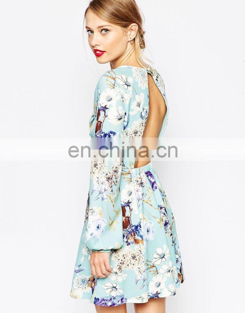 Without dress sexy girls photo women floral printed patterned skater dress