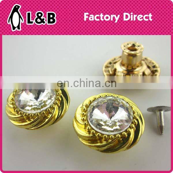 New models custom zinc alloy metal botton with glass stone