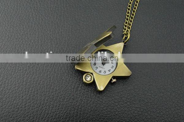 Cute lucky star retro bronzed pocket watch with rhinestone decoration