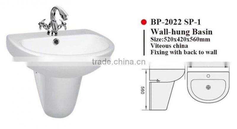 BP-2022 SP-1 Modern Bathroom Design, Quality Wall Hung Pedestal Basin, Bathroom Ceramic Hand Wash Sink Bash Bowl