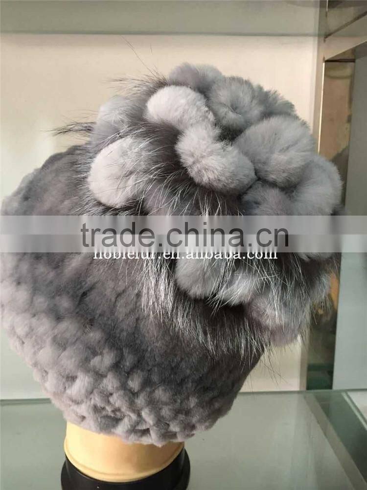 2015 hot sale rex rabbit with fox fur hatpom pom headwear with ball on top
