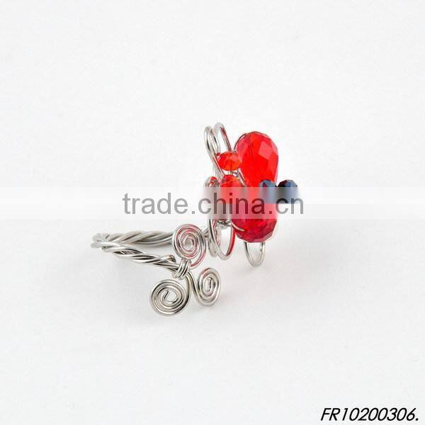 gold polish matel pink oval resin beads ring