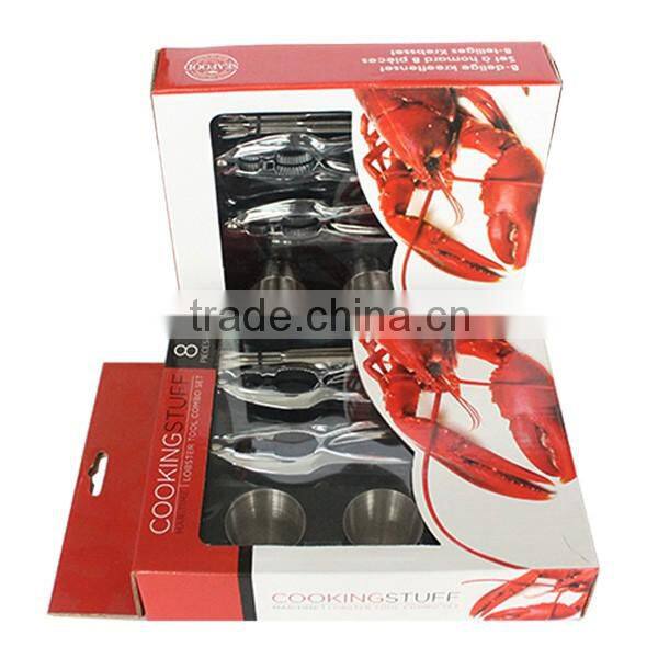 Stainless Steel Seafood Serving Set 8 Piece Included 2 Lobster Crackers ,4 Seafood Forks And 2 Condiment Sauce Cups