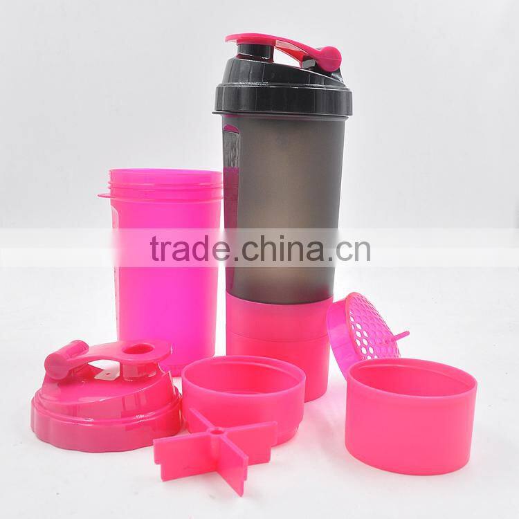 600ML BPA Free Plastic Protein Shaker Bottle with Pill Box & Powder Compartment