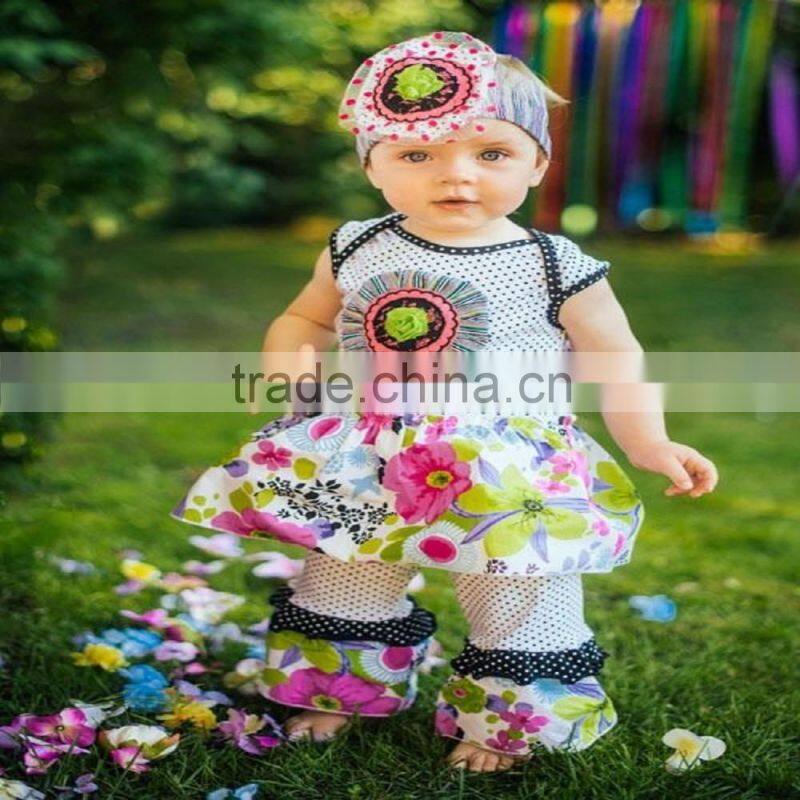 2016 hot sale fall winter floral print matching black leggings little girls boutique outfit