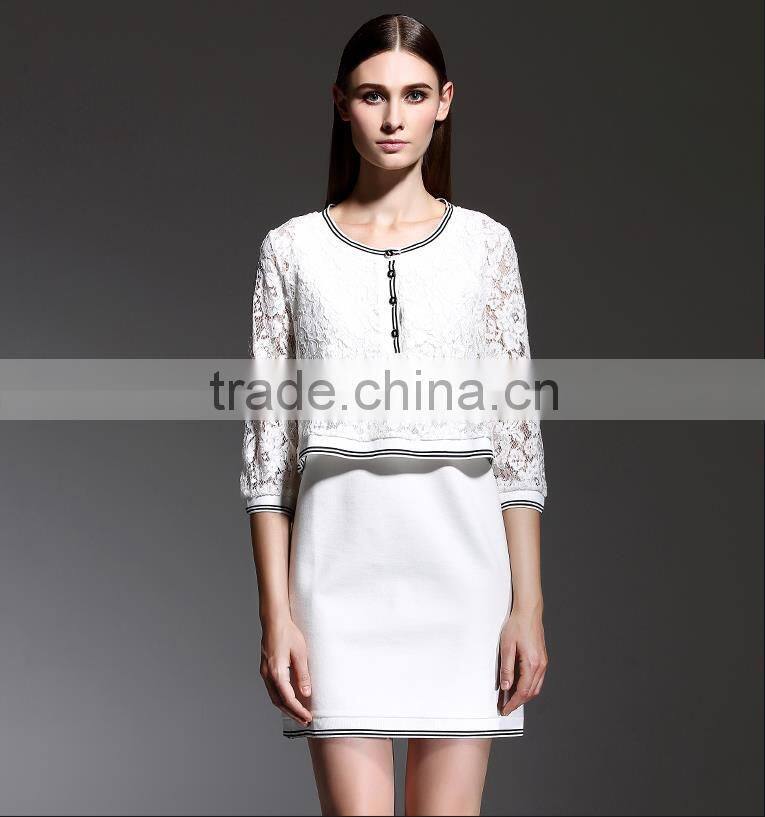 2015 latest european style elegant black lace long sleeve overlay evening dress