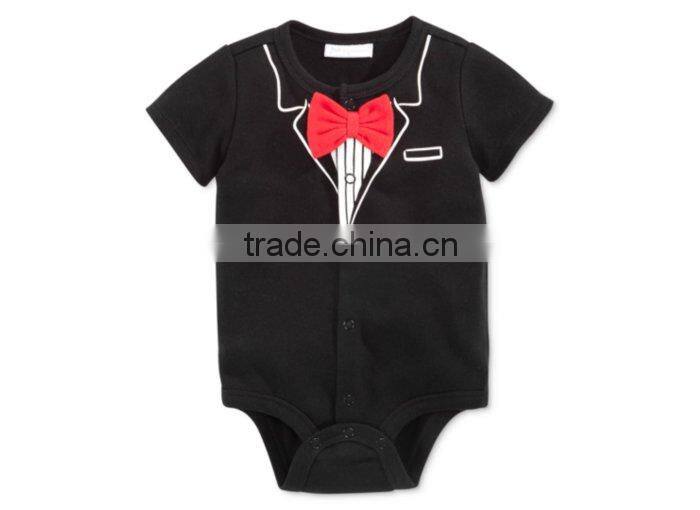New Design Baby Boys Special Funny Print Short Sleeve Bow Tie Romper