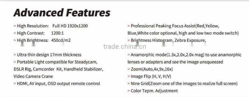 7-Inch 1920x1200 pixels LCD Monitor with IPS Panel Peaking Focus Assist & Exposure FW760