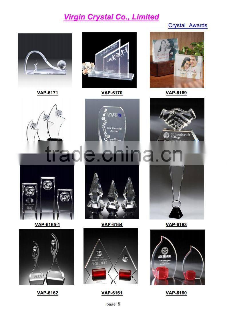 Hot sale colorful crystal half round shape trophy awards plaques for business gift
