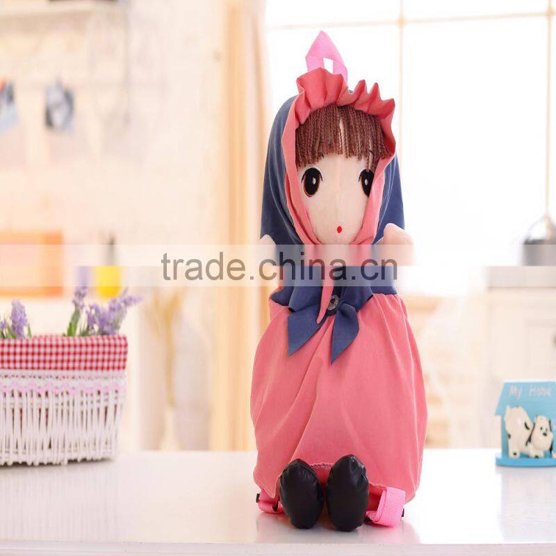 55cm beautiful customized beige stuffed plush Phil doll backpack with color-assorted windbreak& hood