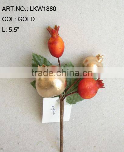 2014 New Artificial Christmas Gold Flower Pick 5.5" Artificial Fruit Pom Flower With Berries