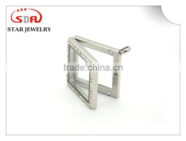 Stainless steel magnetic living floating locket pendant silver with crystals Charm Magnetic Glass Frame Necklace supplier