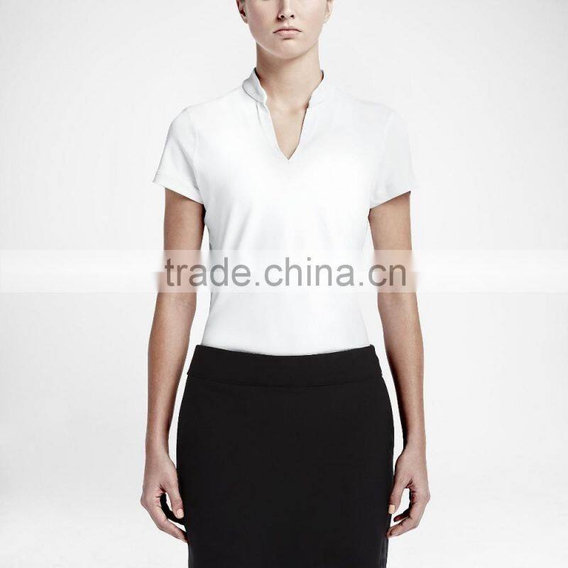 New Style Women's Shadow Stripe Golf Polo Split-V neckline Golf Polo Shirt Custom