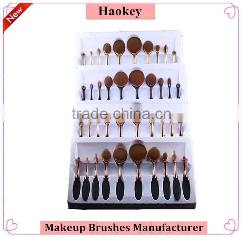 2016 Professional 10pcs colorful toothbrush Shape oval make up set brushes