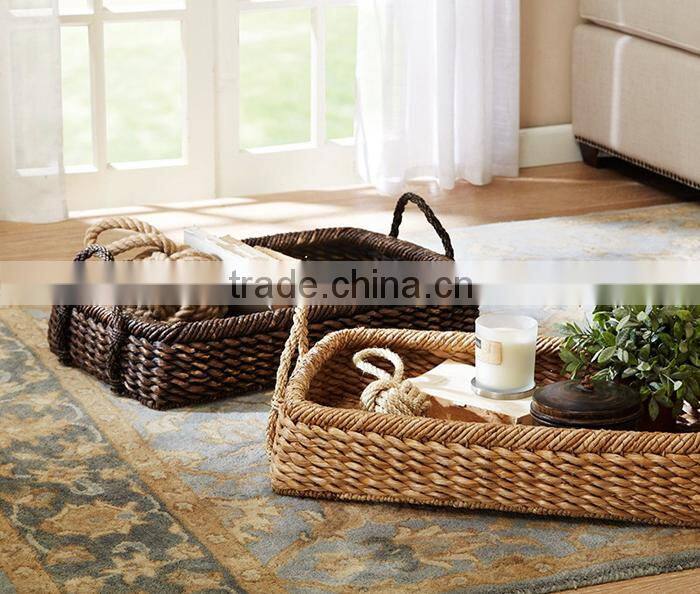 Rectangle natural seagrass woven storage basket with handles