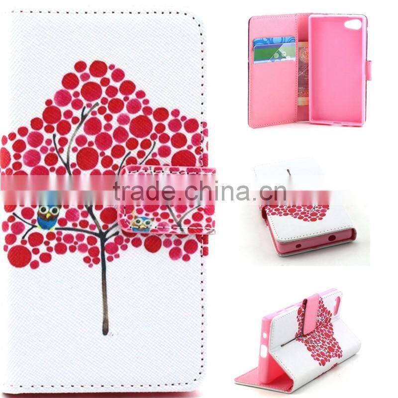 Book Style Customed Color Printed Flip Wallet Leather Cases For Sony Xperia Z5 Mini