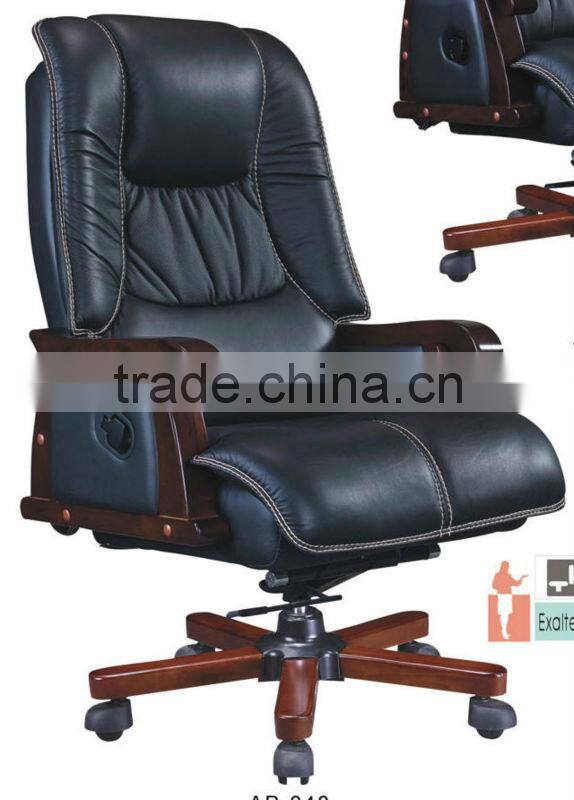 Antique reclining woodern swivel chair,high quality black leather chair