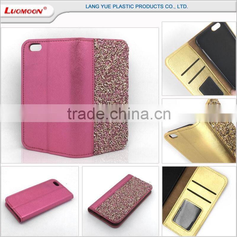 High quality PU diamond wallet mobile phone case for apple iphone 7 6 5 4 plus