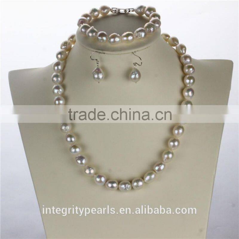 Simple design 10-12mm grade AA edison freshwater pearl set jewelry