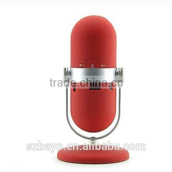 Metal Stand Mic microphone shape Wireless Stereo Bluetooth Capsule Speaker Mini Pill Bluetooth Speaker