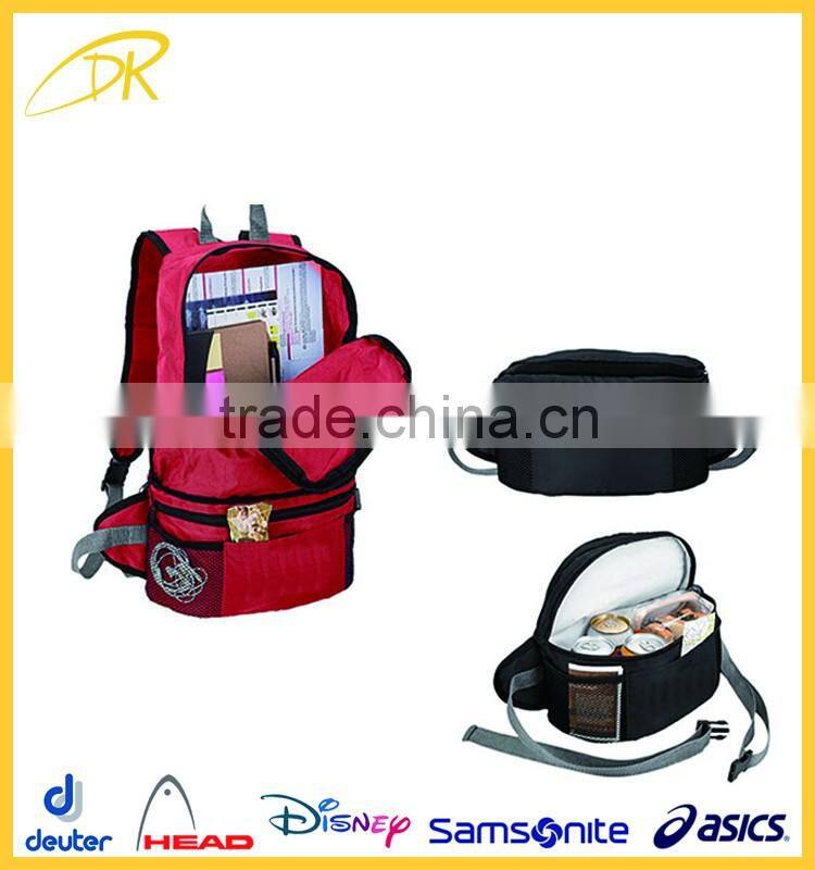 2016 BSCI audit factory design Dual purpose foldable backpack with cooler compartment
