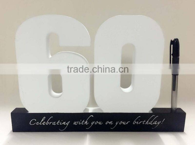 White arabic numberals "60" wooden office pen holder on desk, Home figure Decoration gifts