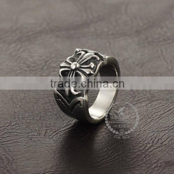 7MM Stainless steel vintage antiqued silver cross symbol ring fashion ring steam punk jewelry 6240032