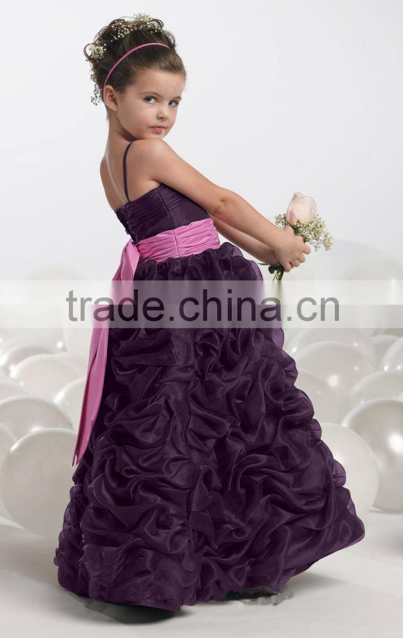 Purple A-Line Spaghetti Straps Ruffles Skirt Zipper Back Custom Flower Girl Dress FGZ18 Birthday Dresses For Girls