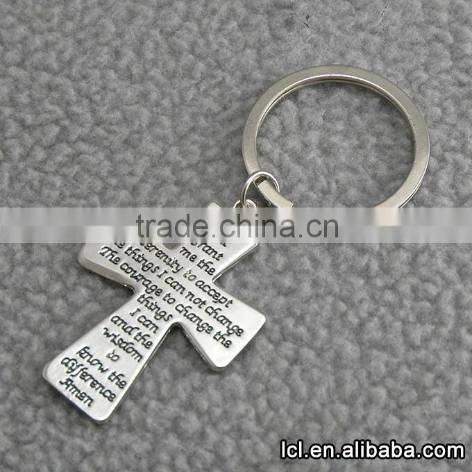 Cross shaped stainless steel key chain metal, low price purse hanging key chain