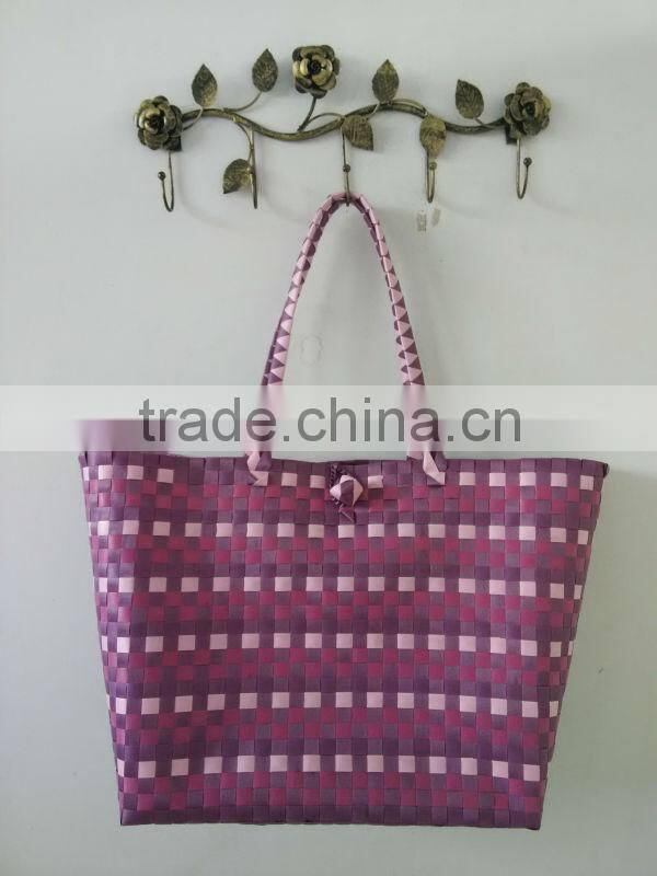 PP stripes straw handbag