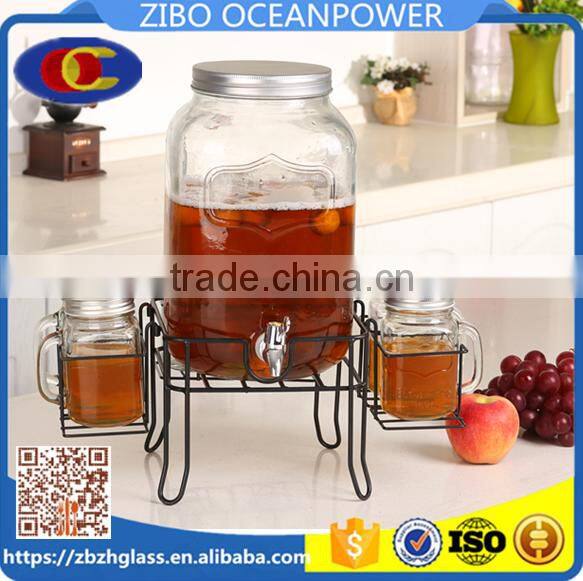 Glass Beverage Dispenser mason jar set glass water bottle with iron stand