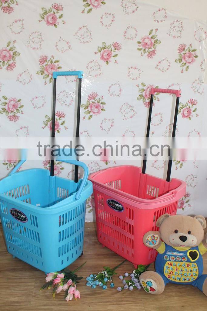 Shopping trolley basket with colourful baskets with pulling handle and wheels. Selling with cheap price!.