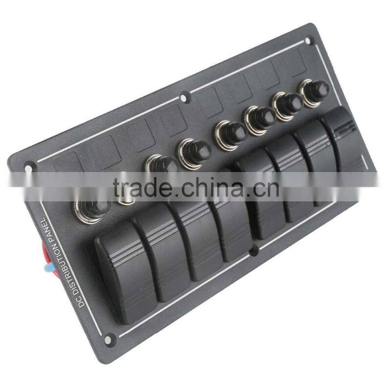 Waterproof Aluminium 12/24V 8 Gang Switch Panel Boat LED Rocker Circuit Breakers