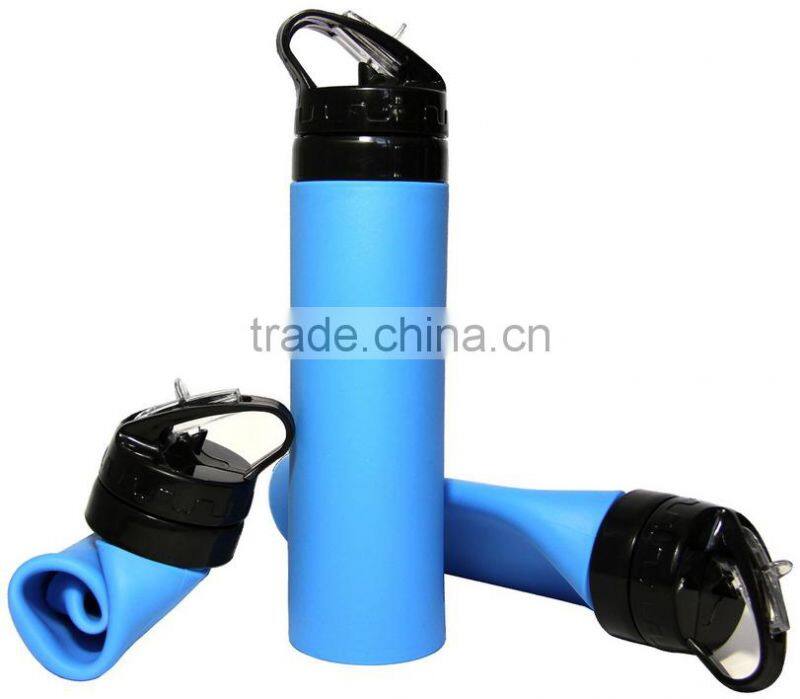 550ml silicone collapsible BPA free water bottle FDA approved Leak & Spill Proof, Freezer and Dishwasher Safe