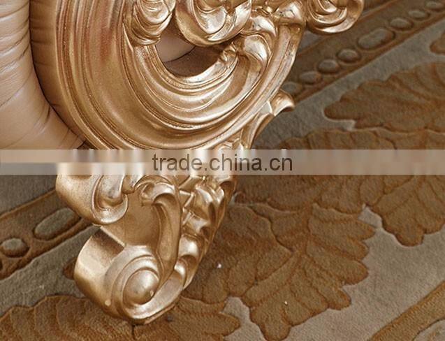 Luxury solid wood bedroom furniture golden carving leather bed bench