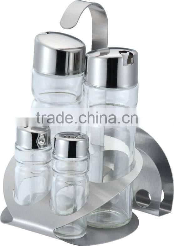 2016 4 Pieces Glass Bottle Spice Jar Set With Stainless Steel Spice Rack