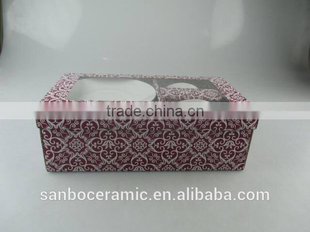 Stock cheap White Ceramic tea cup and saucer with Gife Box