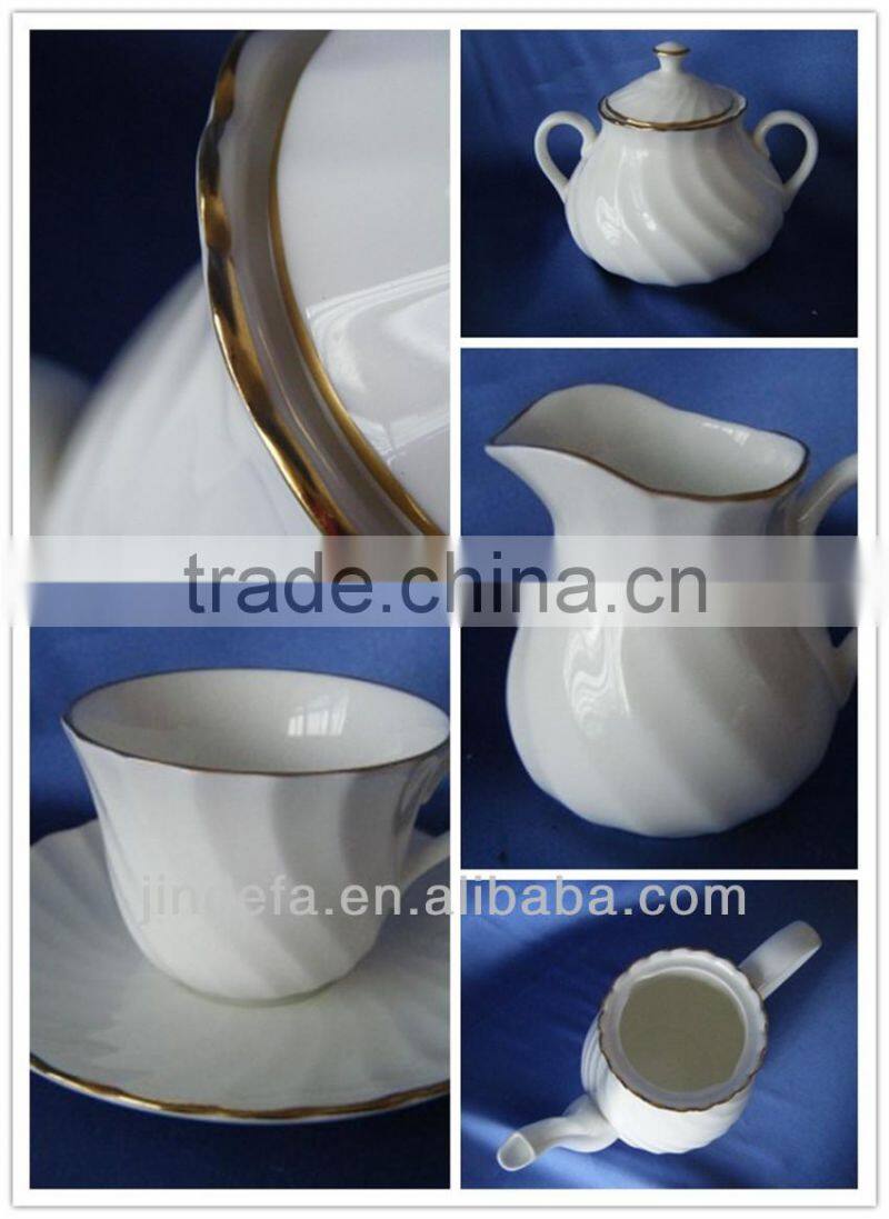 Tableware embossed gold white porcelain ceramic tea set