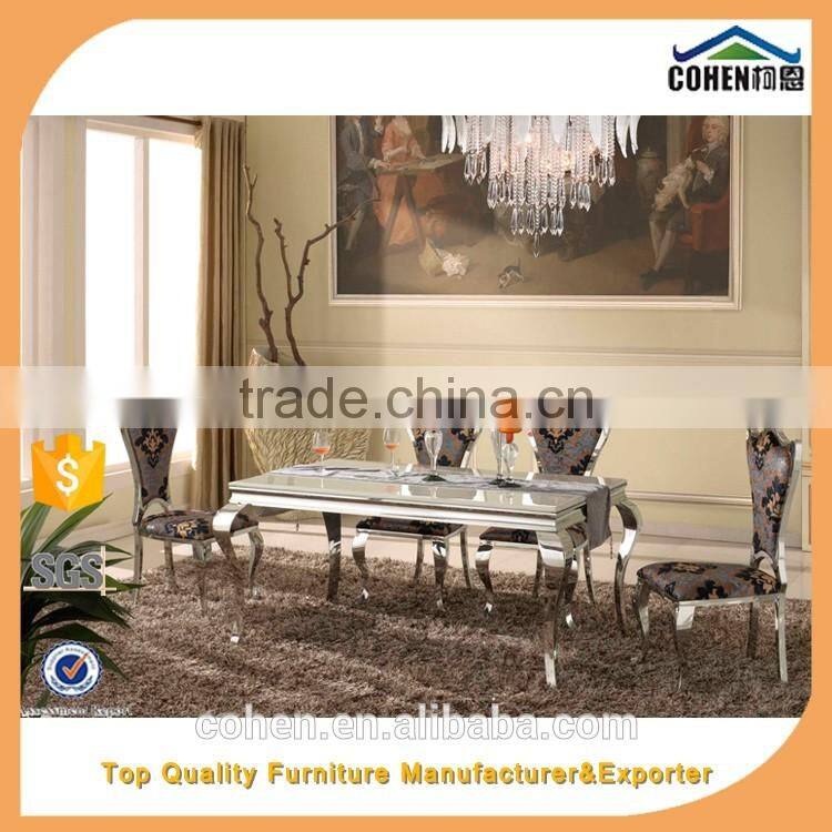 simple design white marble luxury dining table set with stainless steel legs